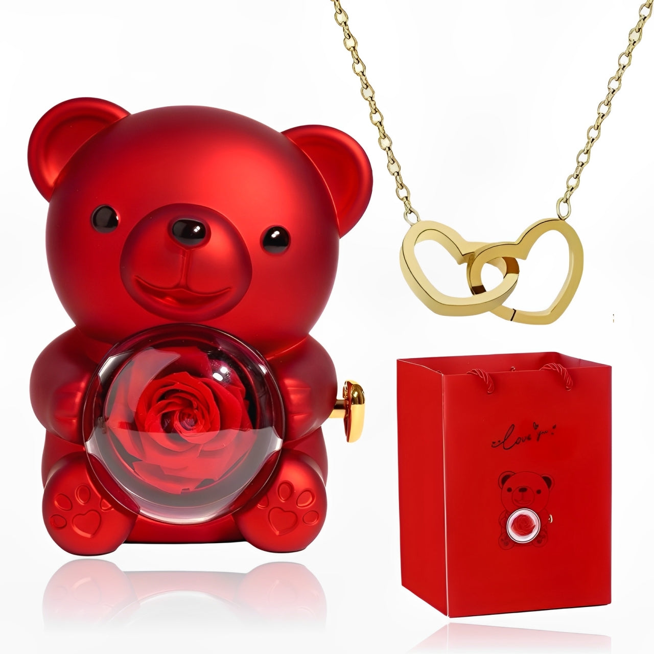 Eternal Rose Bear With Custom Engraved Necklace – Regina Jewelry