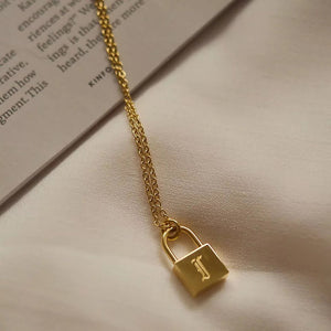 GOLD Filled Lock Pendant Necklace Lock Earrings SET WATERPROOF 
