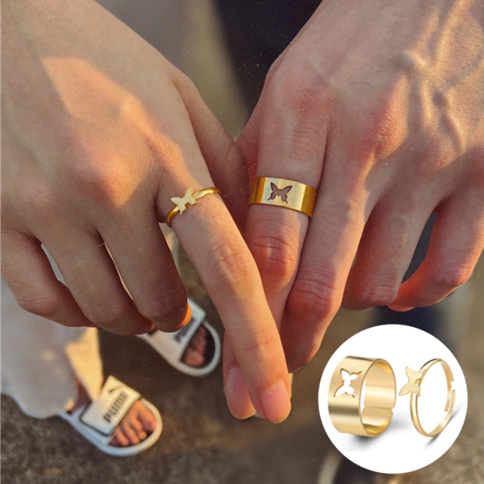 Gold Fingerprint Engraved Rings for Couples
