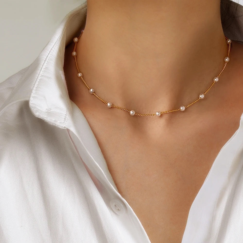 Dainty Toggle Clasp Pearl Chain Choker Necklace – ArtGalleryZen